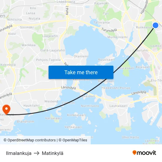 Ilmala Alley to Matinkyla map