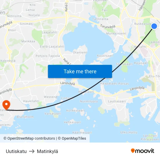 Uutiskatu to Matinkylä map