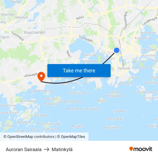 Aurora Hospital to Matinkyla map