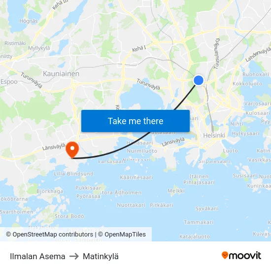 Ilmalan Asema to Matinkylä map