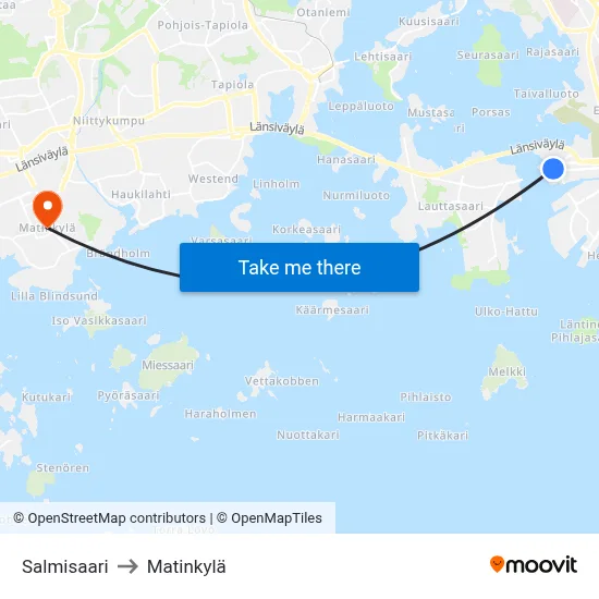 Salmisaari to Matinkyla map