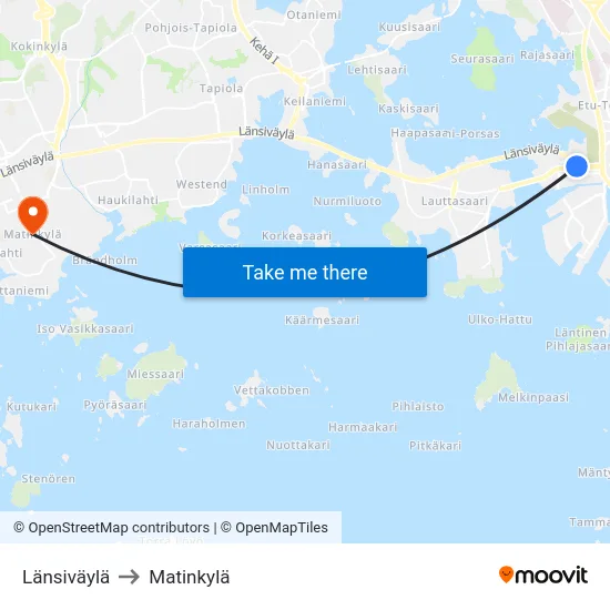 Länsiväylä to Matinkylä map