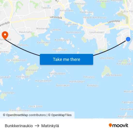 Bunkkerinaukio to Matinkylä map