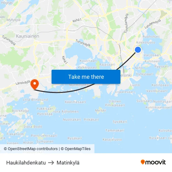 Haukilahti Street to Matinkyla map