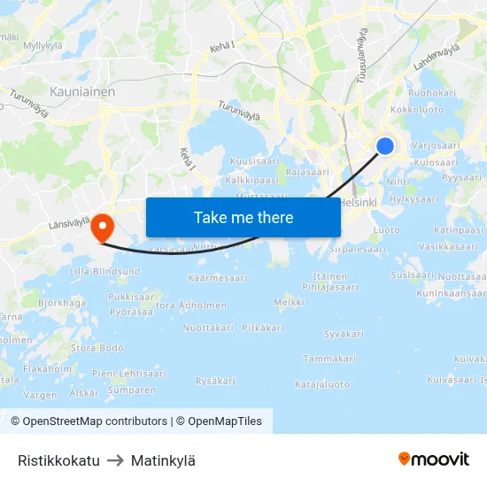 Ristikkokatu to Matinkylä map