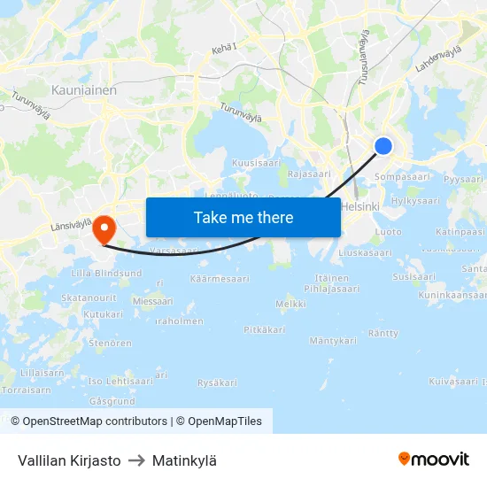 Vallila Library to Matinkyla map