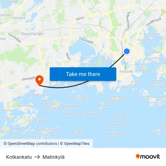 Kotkankatu to Matinkyla map
