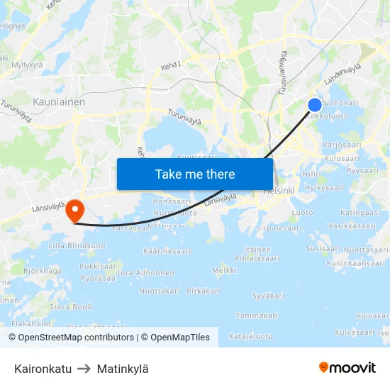 Kaironkatu to Matinkylä map