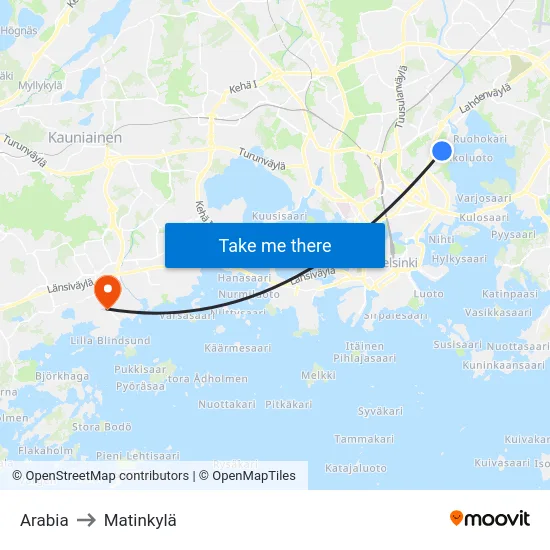 Arabia to Matinkylä map