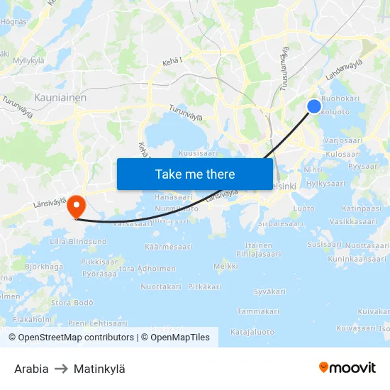 Arabia to Matinkylä map