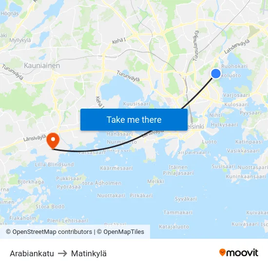 Arabiankatu to Matinkylä map