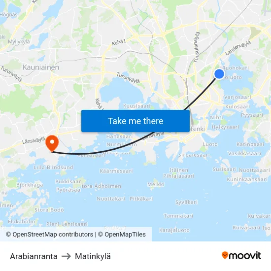 Arabianranta to Matinkylä map