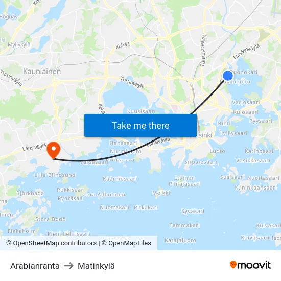 Arabianranta to Matinkylä map