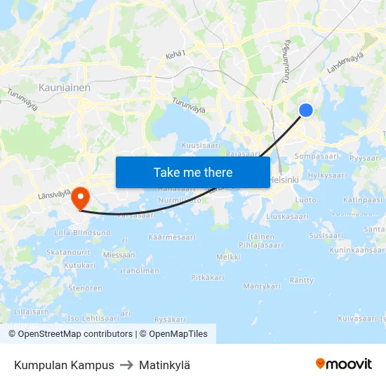 Kumpula Campus to Matinkyla map