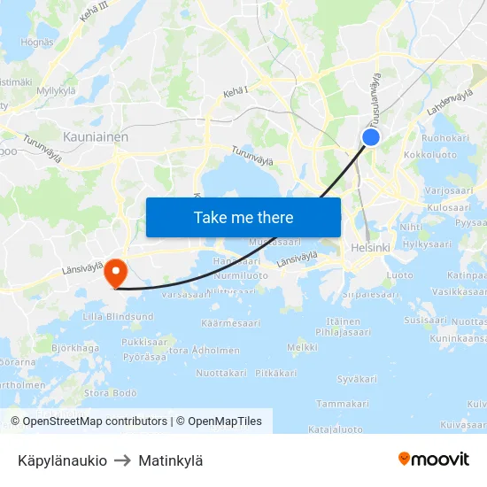 Käpylänaukio to Matinkylä map