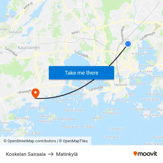 Koskelan Sairaala to Matinkylä map