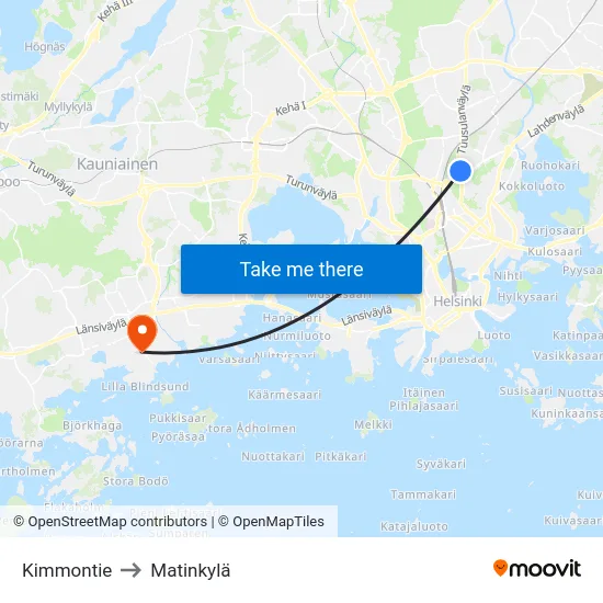 Kimmontie to Matinkylä map