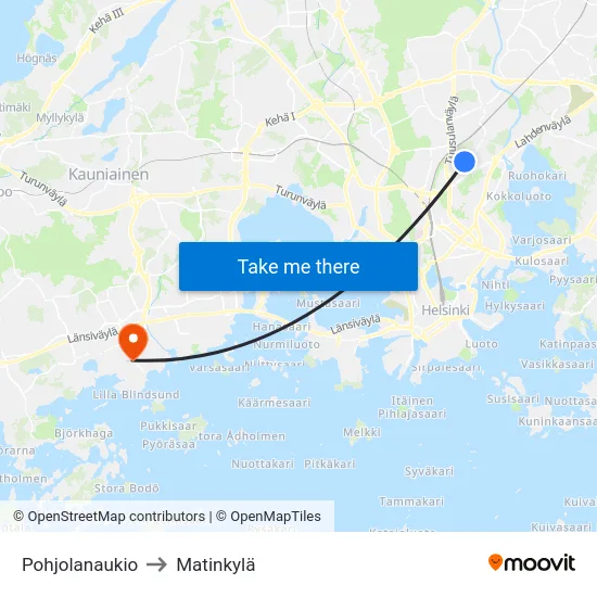 Pohjolanaukio to Matinkylä map