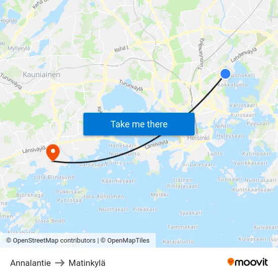 Annalantie to Matinkylä map