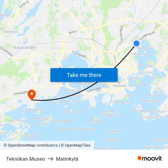 Museum of Technology to Matinkyla map