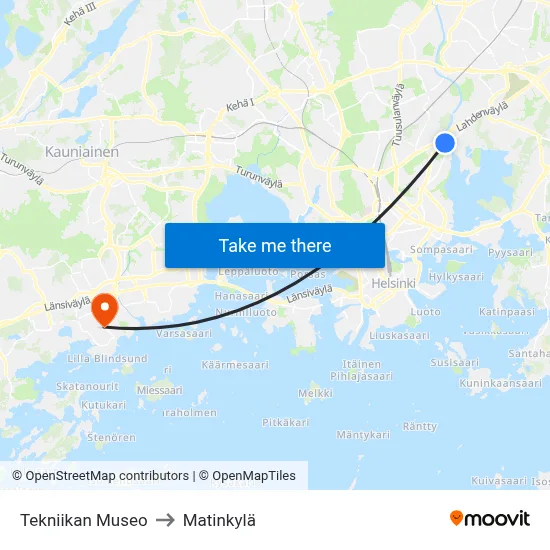 Museum of Technology to Matinkyla map