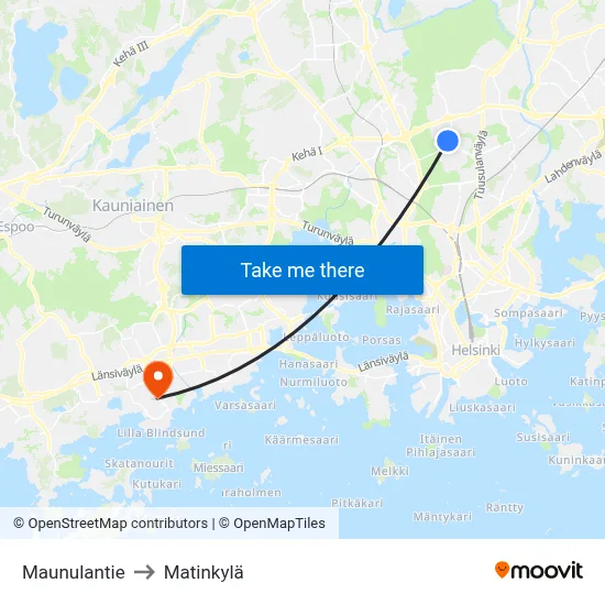 Maunulantie to Matinkyla map