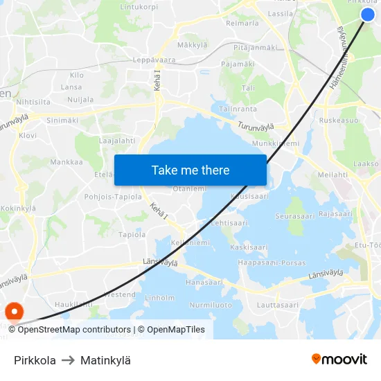 Pirkkola to Matinkyla map