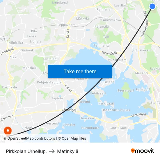 Pirkkolan Urheilup. to Matinkylä map