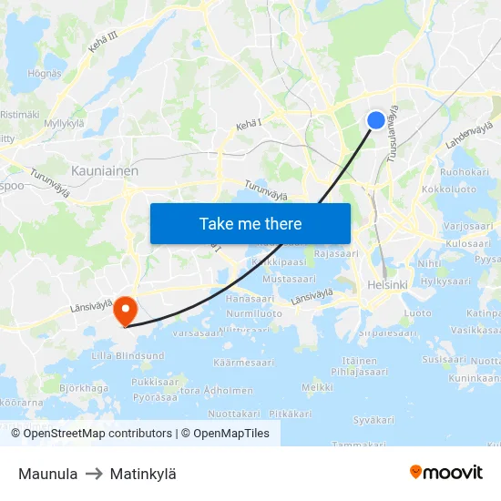 Maunula to Matinkylä map