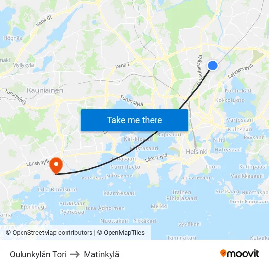 Oulunkylä Square to Matinkyla map