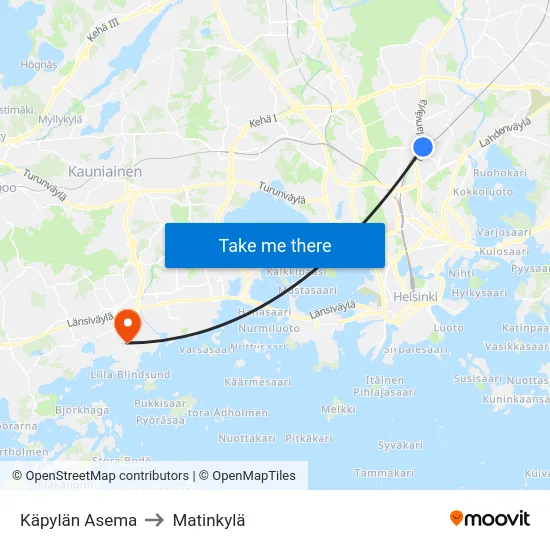 Käpylän Asema to Matinkylä map
