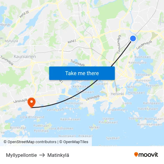 Myllypellontie to Matinkylä map