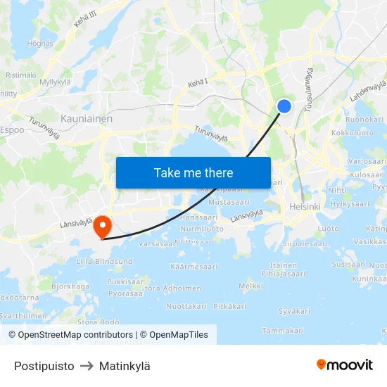 Postipuisto to Matinkylä map