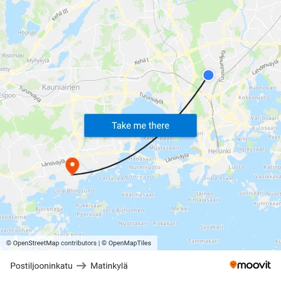 Postiljooninkatu to Matinkylä map