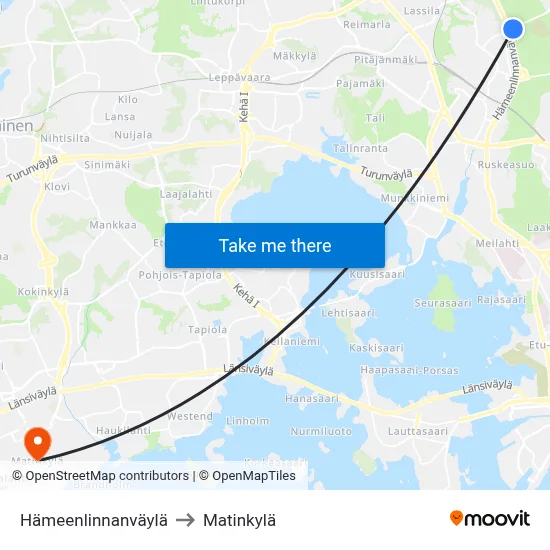 Hämeenlinnanväylä to Matinkylä map