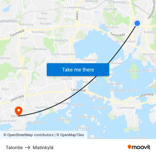 Talontie to Matinkyla map