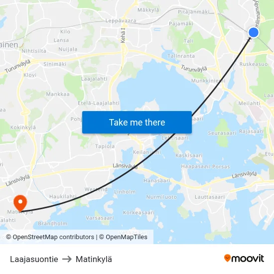 Laajasuontie Road to Matinkyla map
