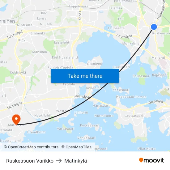 Ruskeasuon Varikko to Matinkylä map
