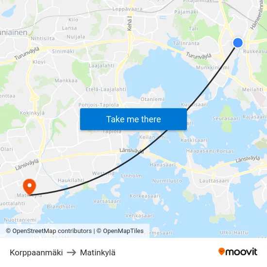 Korppaanmäki to Matinkylä map