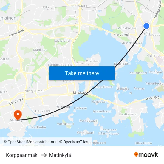 Korppaa Hill to Matinkyla map