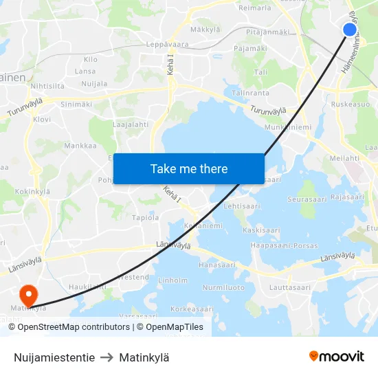 Nuijamiestentie to Matinkylä map