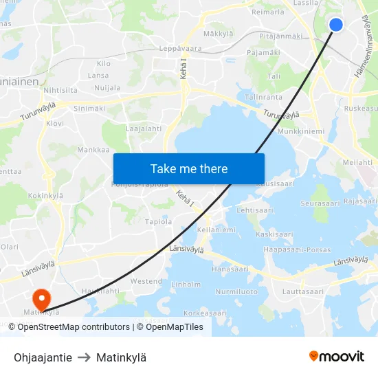 Ohjaajantie to Matinkylä map