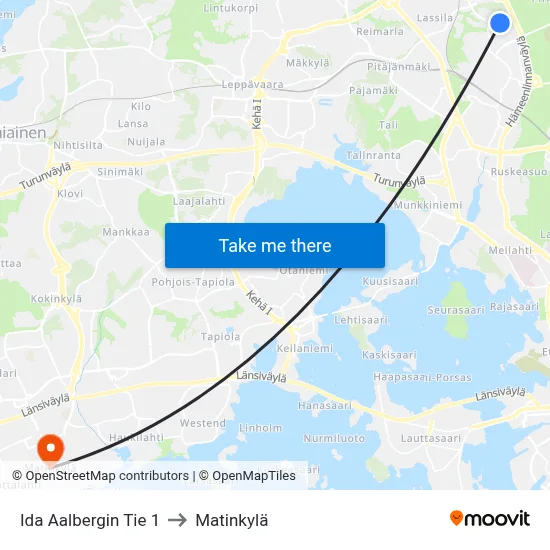 Ida Aalberg Road 1 to Matinkyla map