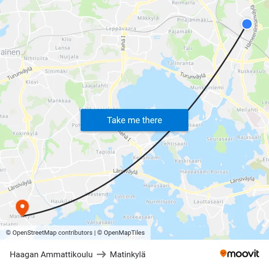 Haaga Vocational School to Matinkyla map