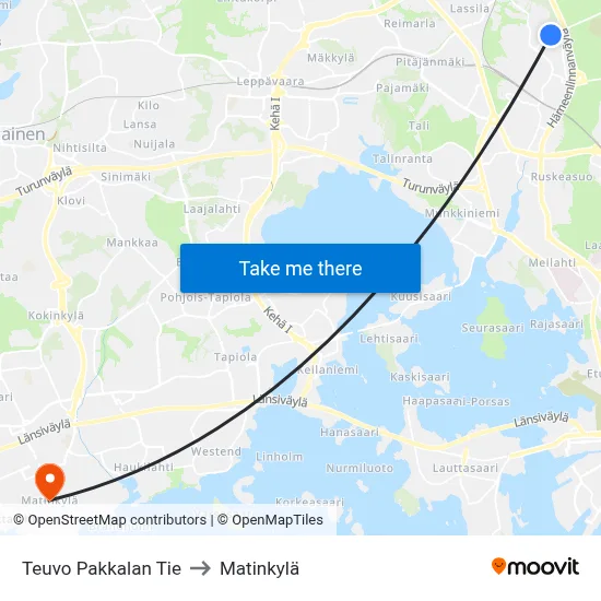 Teuvo Pakkala Road to Matinkyla map