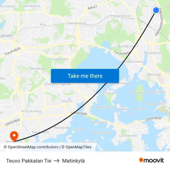 Teuvo Pakkala Road to Matinkyla map