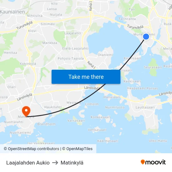Laajalahden Aukio to Matinkylä map