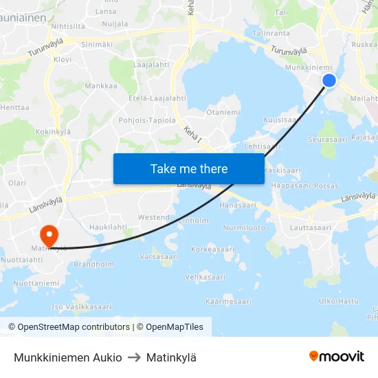 Munkkiniemen Aukio to Matinkylä map