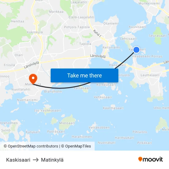 Kaskisaari to Matinkyla map
