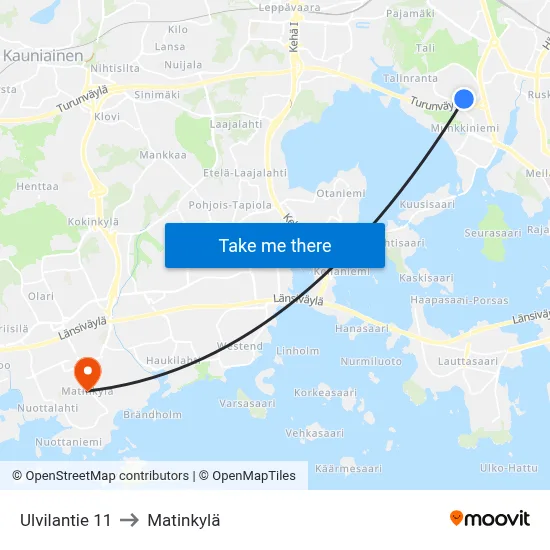 Ulvila Road 11 to Matinkyla map
